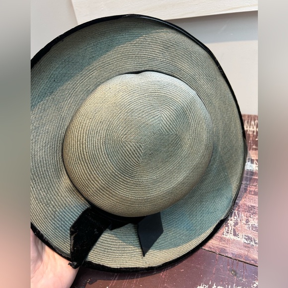 Vintage Blue Straw Hat with Velvet - Picture 2 of 5